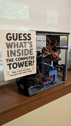 A member of our community kindly donated a computer he no longer uses. Thanks to his generosity, the Computer Room now has a real PC that we can open, explore, and learn from together! This gives everyone a hands‑on look at what’s inside a computer, without having to rely on pictures from the internet or guess what each part looks like. It’s a fun and interactive way to understand the components and peripherals that make a computer work. Do you know the names of each part?