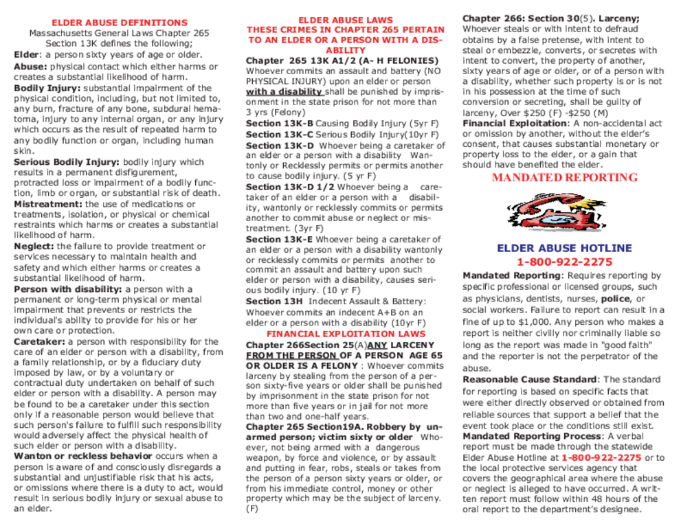 Elder Abuse Brochure, page 2 of 2